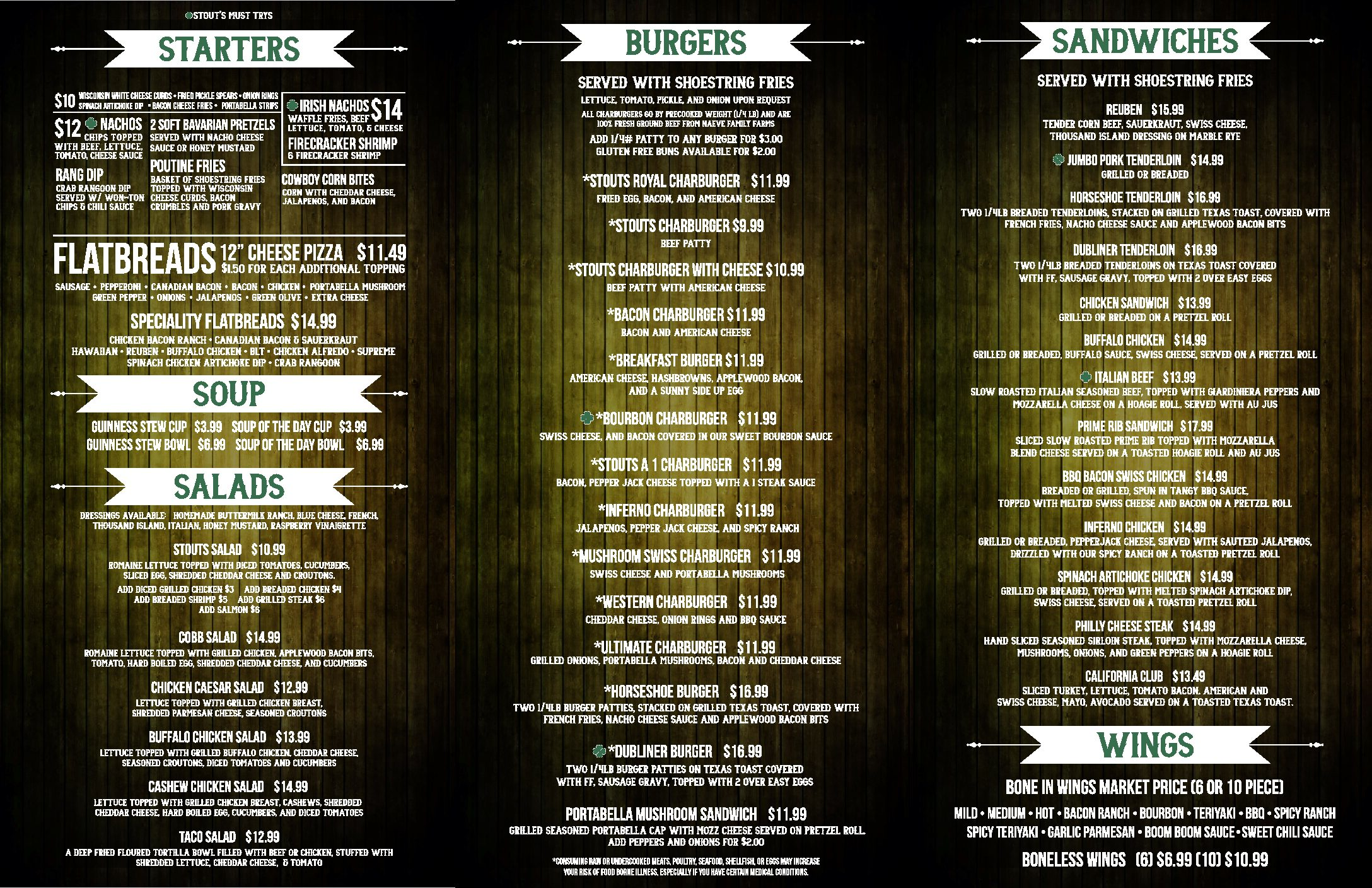 irish pub food menu